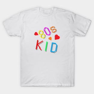 80s Kid. Colorful Retro Design with Hearts. (White Background) T-Shirt